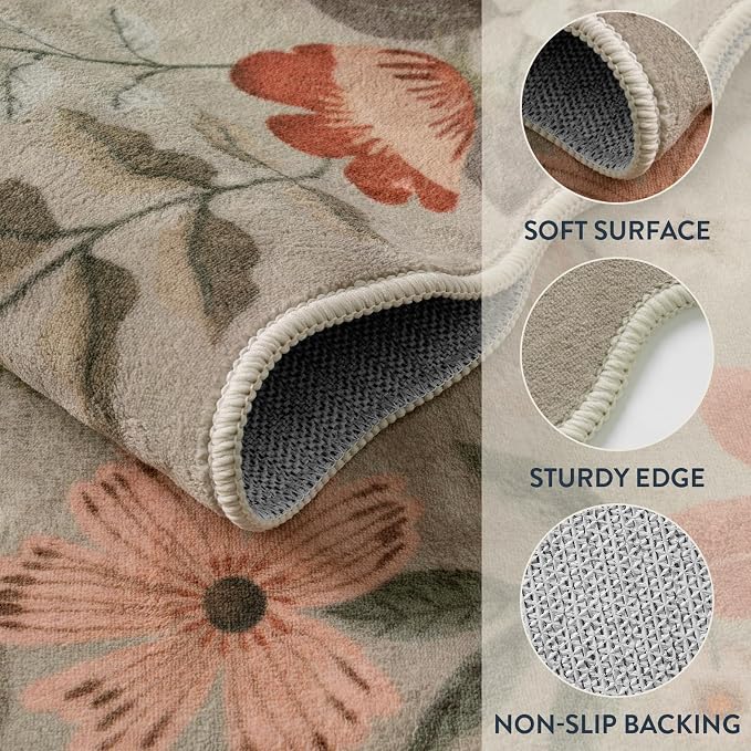 Lahome Floral Entryway Rug, 2x4 Washable Fall Kitchen Rug Ultra-Thin, Soft - Image 7