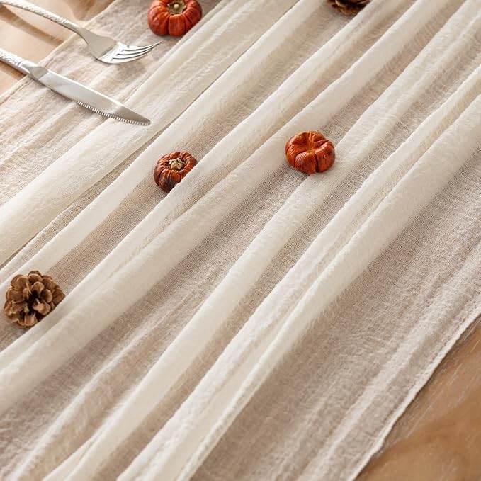 White Ivory Cheesecloth Table Runner 120 Inches - Image 5