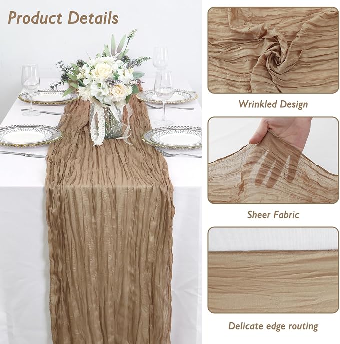 6 Pack Nude Cheesecloth Table Runner 120 Inch Boho Wedding Decor | Cheesecloth - Image 3