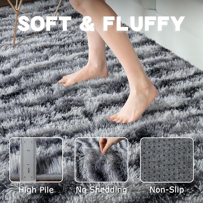 Fluffy Rugs for Bedroom Living Room, 4x6 Feet Zebra Black and White Shag Area - Image 6