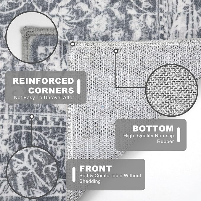 KILOCOCO Runner for Hallway 2.6x14 Runner Rug Printed Vintage Floral Washable - Image 6
