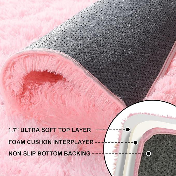 Pink Rug for Bedroom, 4x6 Fluffy Area Rugs for Living Room, Small Fuzzy Shag - Image 3