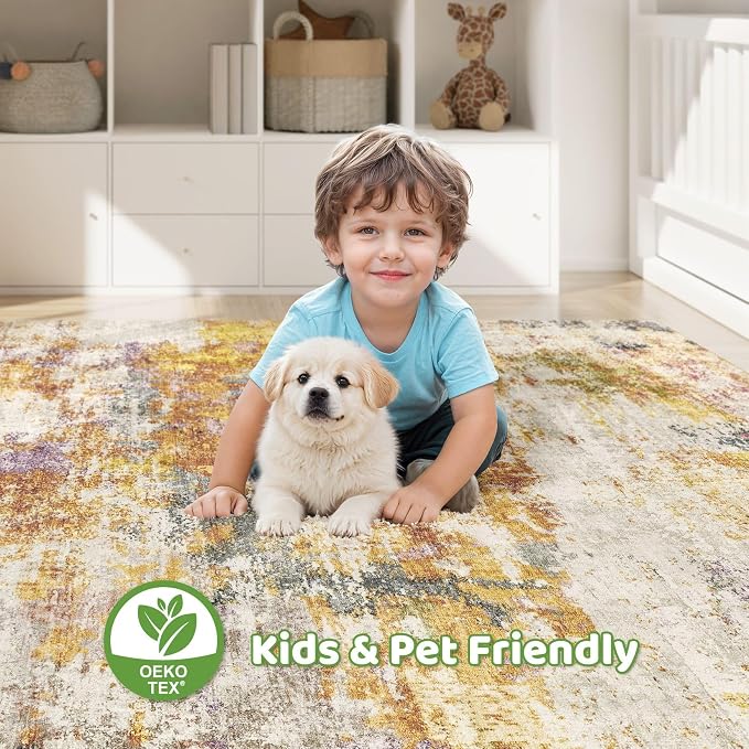 Large Area Rugs 12x15: Washable Abstract Modern Soft Rug Stain Resistant Indoor - Image 7