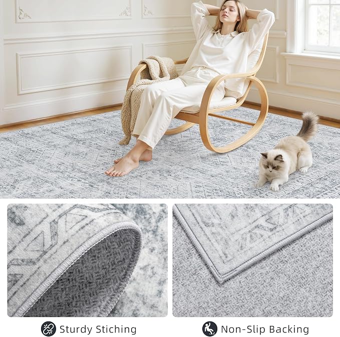 10x14 Area Rug for Living Room: Vintage Boho Neutral Washable Rug Indoor Soft - Image 4