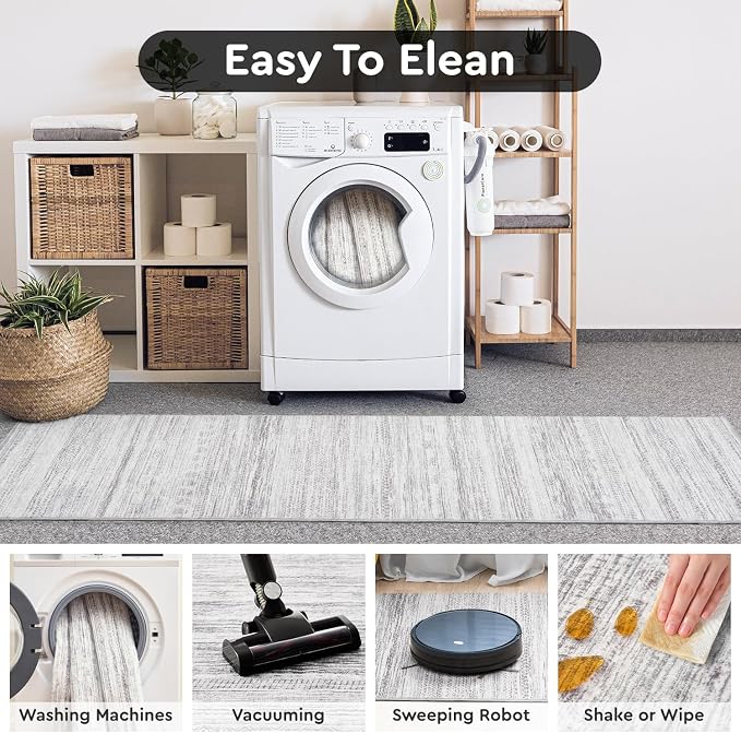 2x8 Runner Rug Machine Washable Non Slip Area Rug Distressed Neutral Moroccan - Image 6