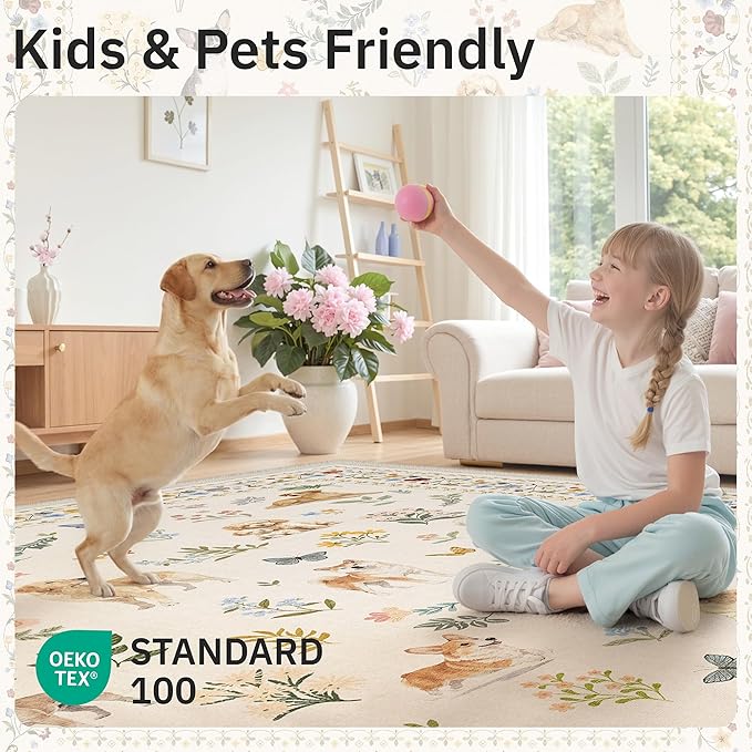 Soalmost Dog 6x9 Area Rugs for Living Room, Machine Washable Animal Floral - Image 5