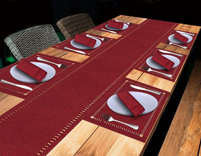 Grelucgo Handmade Hemstitched Polyester Rectangle Table Placemats - Image 8