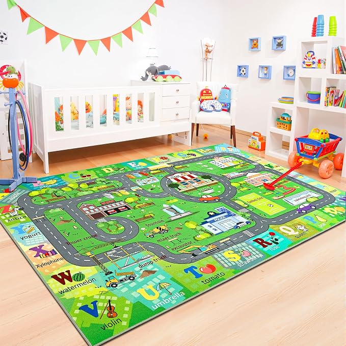 Chicrug 7x10 Car Road Area Rug for Kids Playroom Bedroom, Non Slip Low Pile - Image 7