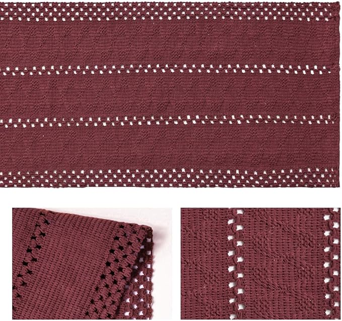 Artoid Mode Red Woven Farmhouse Hollow Table Runner 12x90 Inch | Holiday Rustic - Image 6