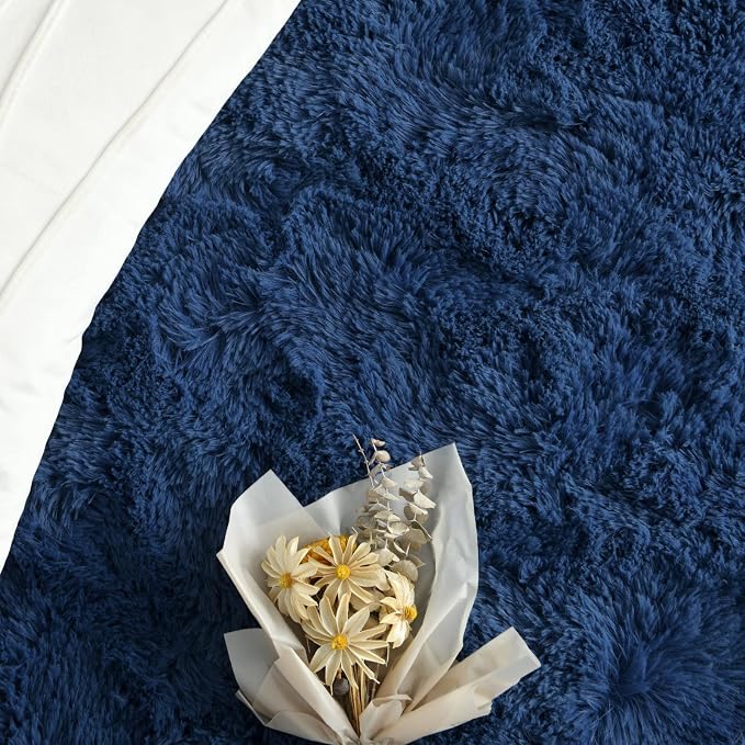 FlyDOIT Large Area Rugs for Living Room, 5x8 Feet Navy Blue Shaggy Rug Fluffy - Image 5