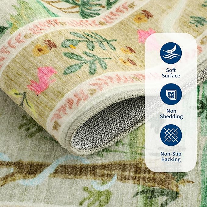 2x3 Washable Area Rug for Entryway Non Slip Safari Nursery Rug Green Kids Room - Image 6