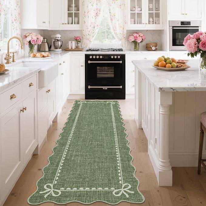 GarveeHome Scalloped Bow Rug for Living Room, Solid Green Rug for Dorm - Image 2