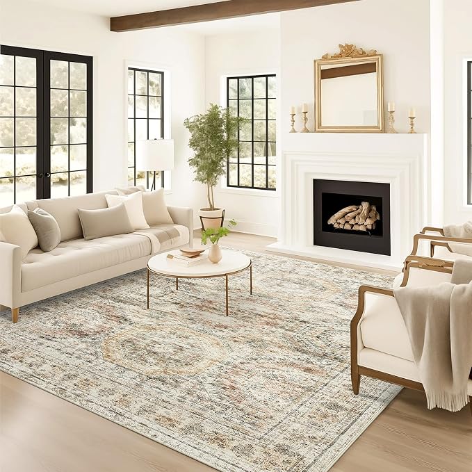 Soalmost 9x12 Area Rugs for Living Room, Non Slip Machine Washable Vintage Rugs - Image 9