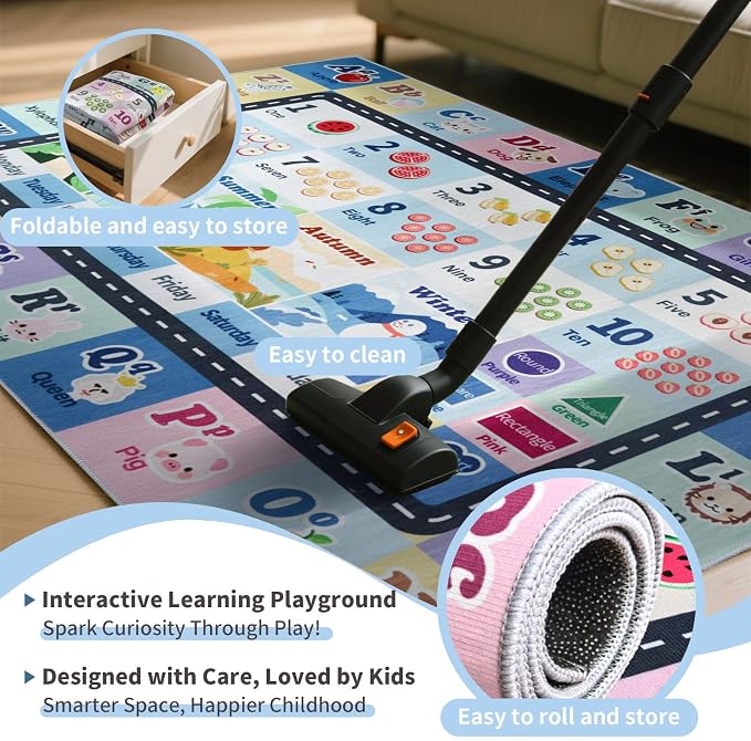 Kids ABC Rug for Playroom, Classroom Alphabet Area Carpet Playmat, Washable - Image 5