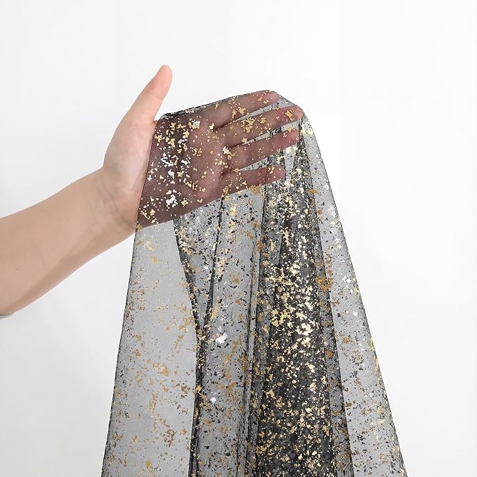 Artoid Mode Black Gold Gauze Table Runner 59x120 Inch 10FT, Glitter Metallic - Image 6