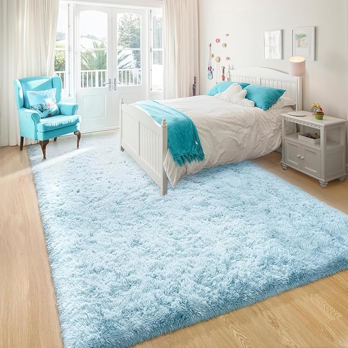 YJ.GWL Area Rugs for Living Room Bedroom, 6x9 Machine Washable Large Light Blue - Image 7