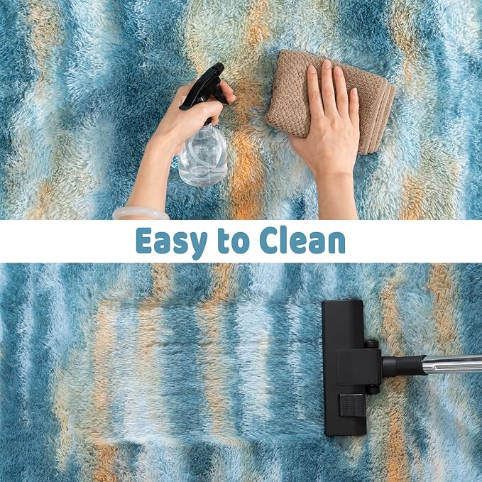 Soft Runner Rugs for Bedroom Hallways, 2x3 Abstract Blue Fluffy Shag Throw Area - Image 7