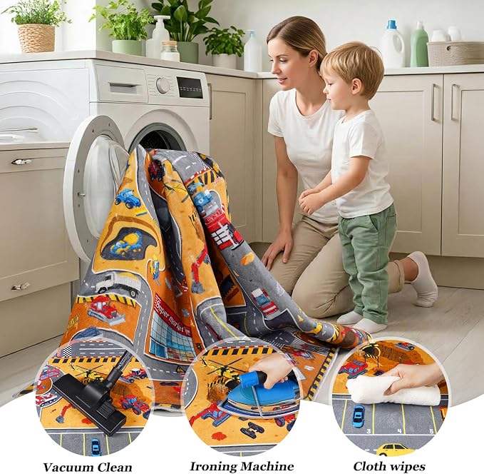 Kids Room Rug 5x7 Ft, Washable Soft Construction Site Road Map Rug, Non-Slip - Image 8