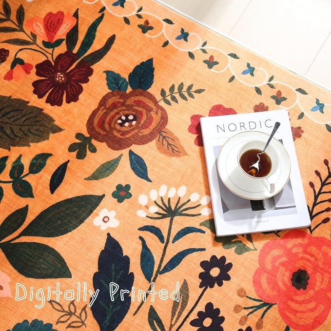 Rugcomf Round Rug 4ft Washable Circle Rug Non Slip Low Pile Boho Floral Small - Image 8