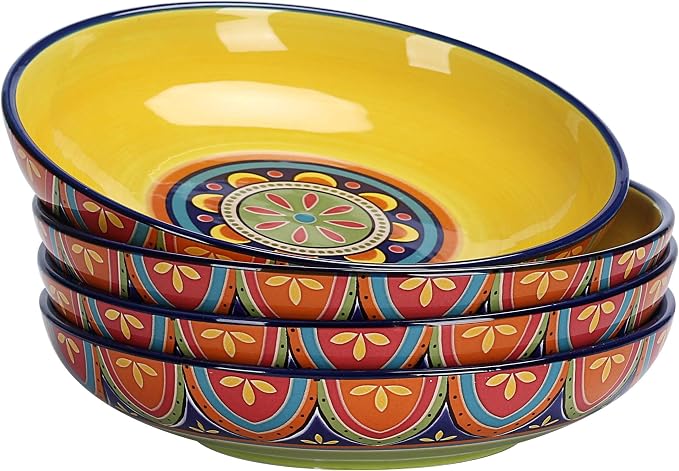 Bico Tunisian Pasta Bowls, 35oz Salad Bowl Set of 4, Large Ceramic Serving by Bico