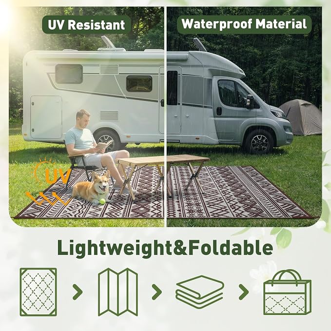 MontVoo Outdoor Rug 8x10 Waterproof Outdoor Patio Rug Mat Reverisble Plastic - Image 7