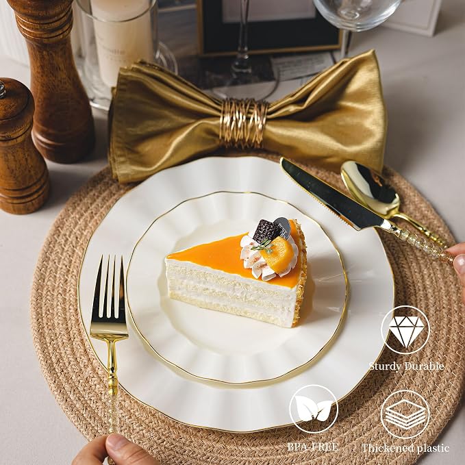 120PCS Ivory White Plastic Plates, Wavy Plates - Image 5