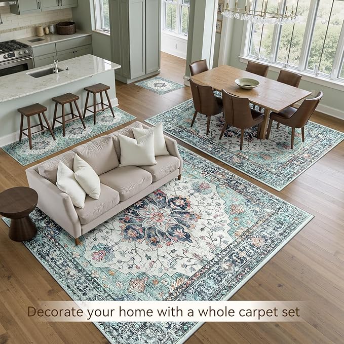 RELEANY Area Rugs 5'x7' Washable Non-Slip, Floral Vintage Distress Medallion - Image 4