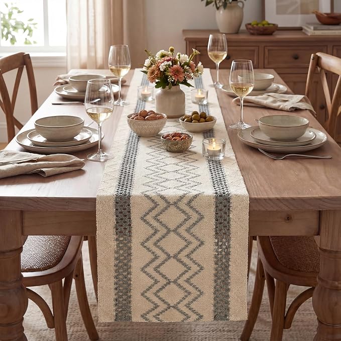 Artoid Mode Dark Grey Stripe Diamond Woven Table Runner 12x108 Inch | Holiday - Image 2