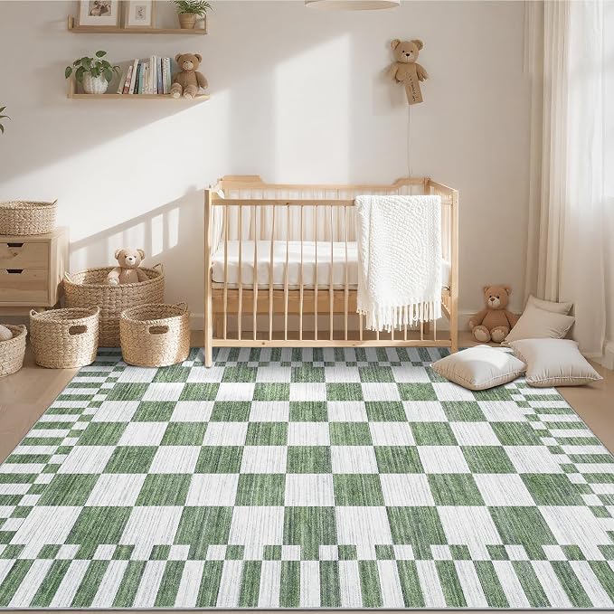 GarveeHome Sage Green Checkered Rug 5×7 Area Rugs - Image 2
