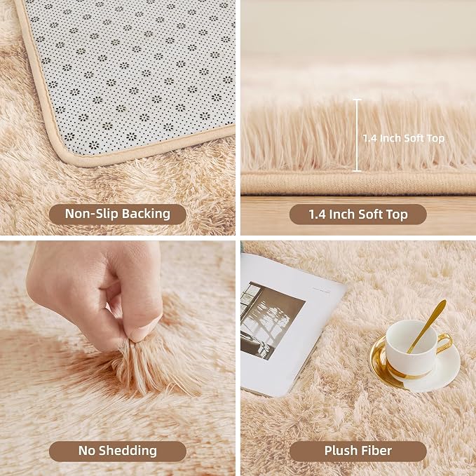 Litanika 3x5 Shag Area Rug for Living Room Bedroom, Tie-Dyed Beige High Pile - Image 5
