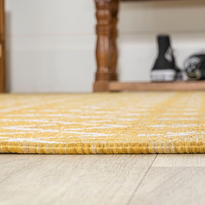 JONATHAN Y Moroccan Geometric Indoor Outdoor Round Area Rug 5 Ft Yellow/Cream - Image 4