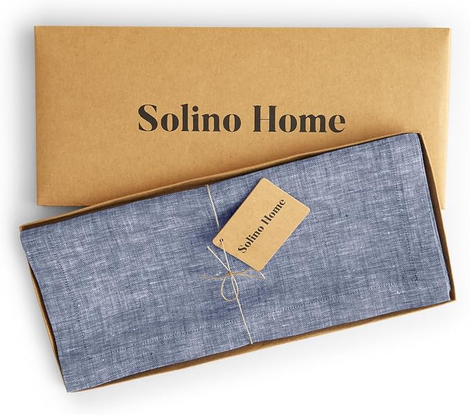 Solino Home 100% Pure Linen Table Runner Indigo Long, Athena 14 x 156 in | - Image 5