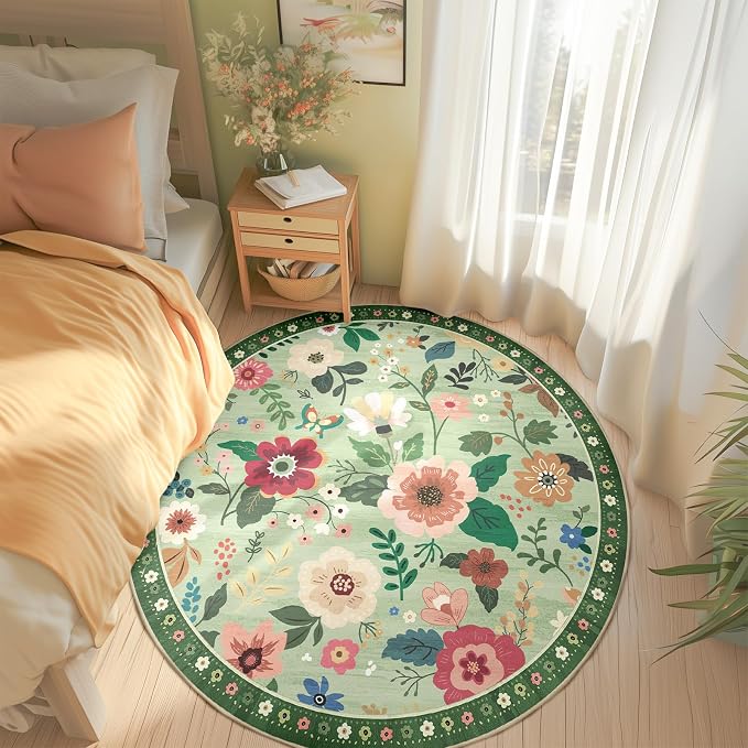 RELEANY Floral 8ft Area Rugs Washable Print Boho Cute Carpet Non Slip Flower - Image 6