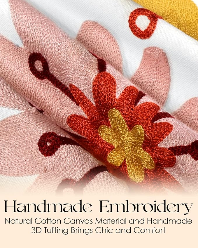 Canvas Embroidered Narrow 13"x 60" Table Runner, Colorful Flower | Exquisite - Image 2