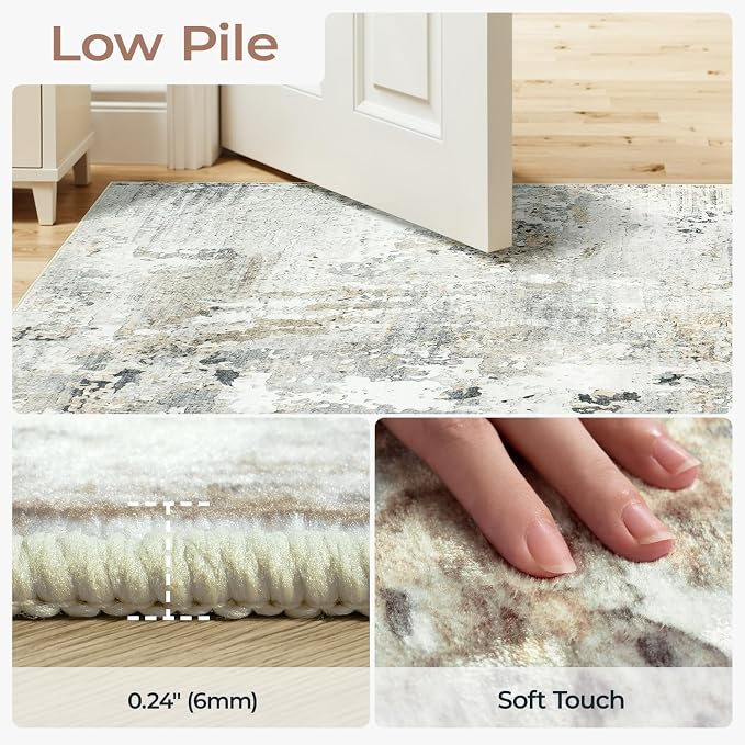 Neutral Area Rug 6x9 Washable Rugs - Image 2