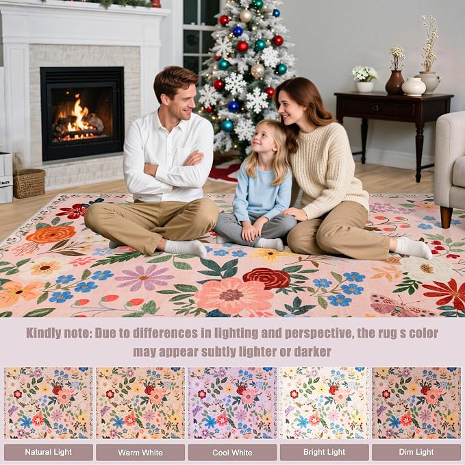 Area Rug Living Room Rugs: Floral 5x7 Washable Rug Vintage Soft Boho Non-Slip - Image 9