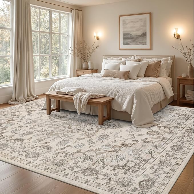 8x10 Area Rugs for Living Room: Washable Rug Soft Vintage Distressed Floral - Image 4