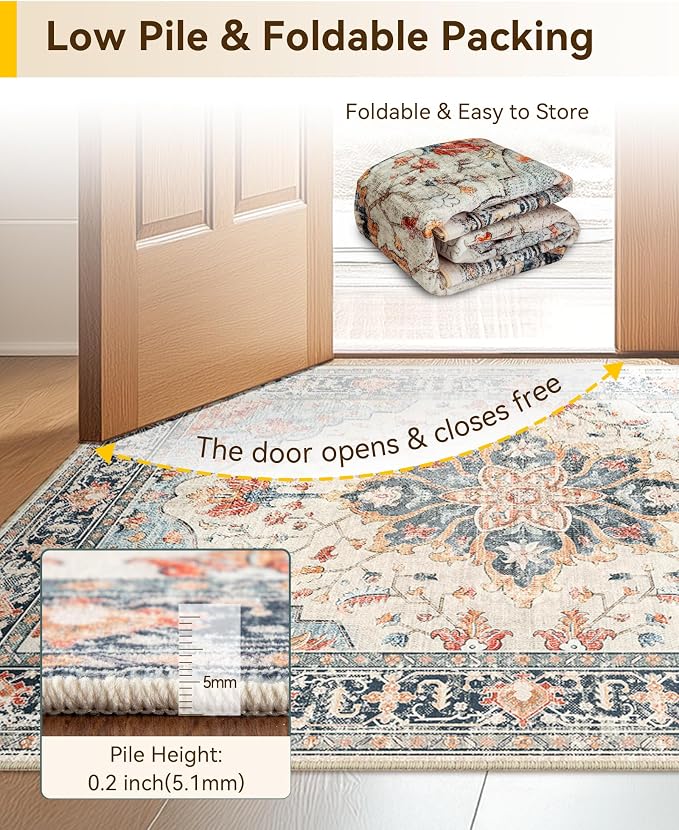 RELEANY Area Rugs Runner 2'x8' Washable Non-Slip, Floral Vintage Distress - Image 5