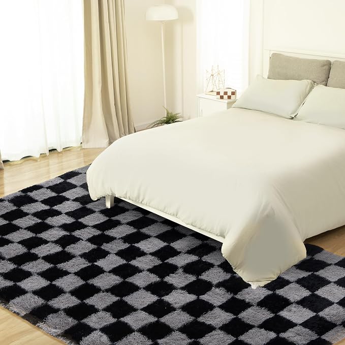 Super Soft Rug for Bedroom, 6x9 Ft Grey and Black Area Rug Classic Checkered - Image 6