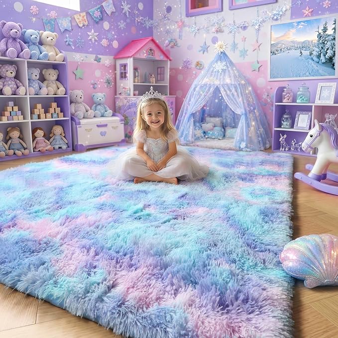 Amdrebio Purple Rainbow Mermaid Area Rugs 9x12 - Image 3