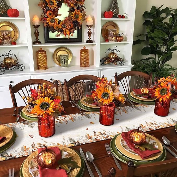 White Golden-Yellow Pumpkin Fall Table Runner 90 Inches Long, Thanksgiving - Image 6