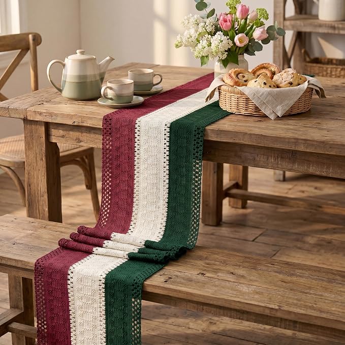 Artoid Mode Green Beige Red Farmhouse Rustic Table Runner 12x60 Inch | Holiday - Image 5