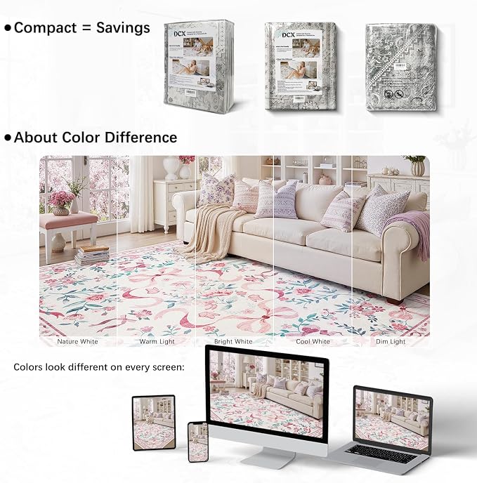 DCX Washable 9x12 Bow Rug, Cute Soft Low Pile Indoor Décor Carpet, Kid & Pet - Image 8