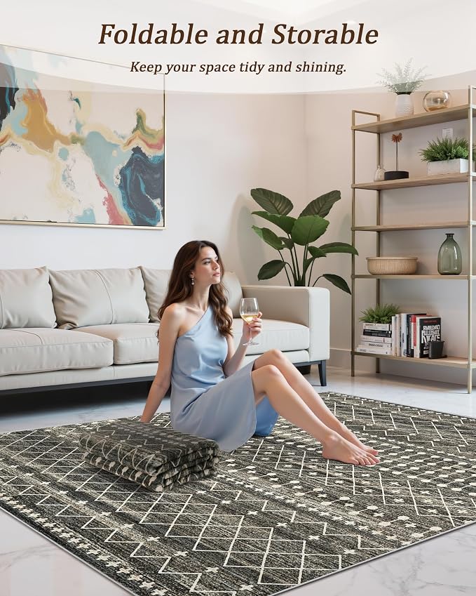 Miukiki 4x6 Area Rug for Living Room Moroccan Washable Rugs Non Slip Indoor - Image 5