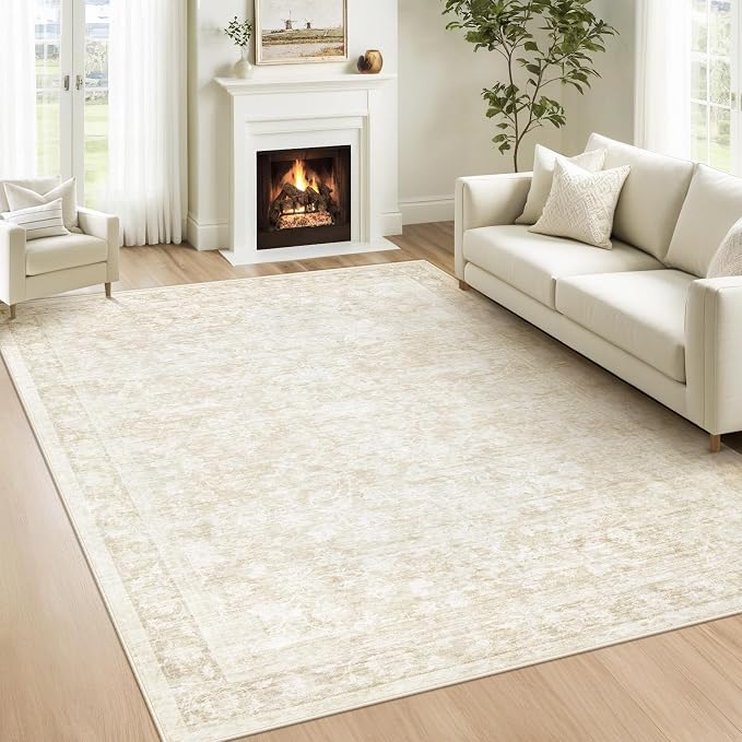 5x7 Area Rugs for Living Room: Washable Vintage Floral Rug Low Pile Non-Slip by LOSBULAKE