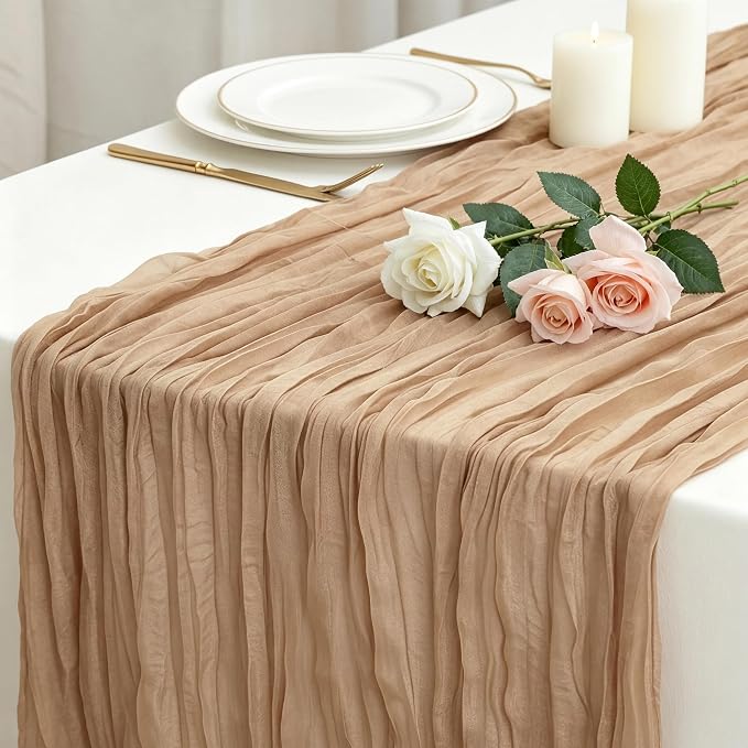 3 Pack Nude Cheesecloth Table Runner 120 Inch Boho Wedding Decor | Cheesecloth by Fixwal