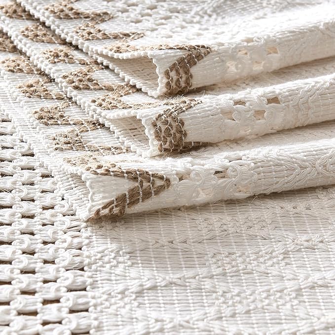Macrame Side Trim Boho Woven Table Runner, Jute 12x108 Inch | Crochet Hollow - Image 7