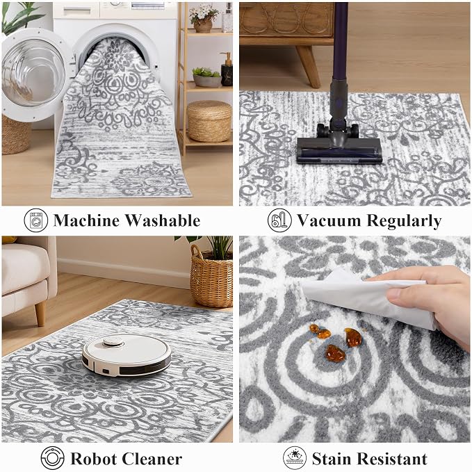 HEBE Hallway Runner Rug 3'x18' Washable Vintage Distressed Area Rugs Non Slip - Image 4