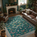 DCX 6x9 Washable Insect Rug, Vintage Gothic Deep Teal Rug by DCXWashableRug