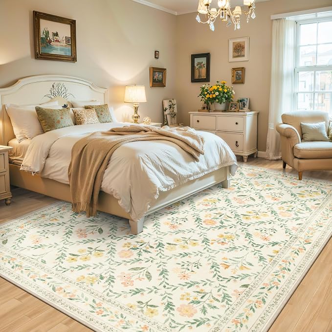 Area Rug Living Room Rugs: Floral 4x6 Washable Rug Vintage Soft Boho Non-Slip - Image 3
